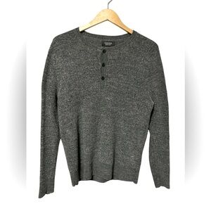 Nordstrom Mens Shop Charcoal Grey‎ Merino Wool Blend Henley Sweater Medium